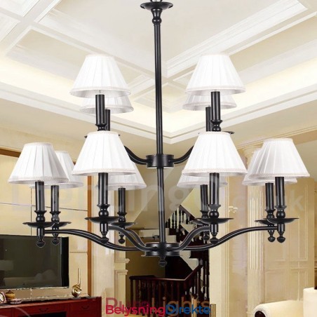 12-Lys Retro 2-Etasjes Stor Lysekrone I Stearinlysstil