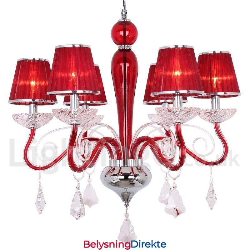 6 Lys Rød Moderne K9 Krystall Lysekrone Med Stearinlys