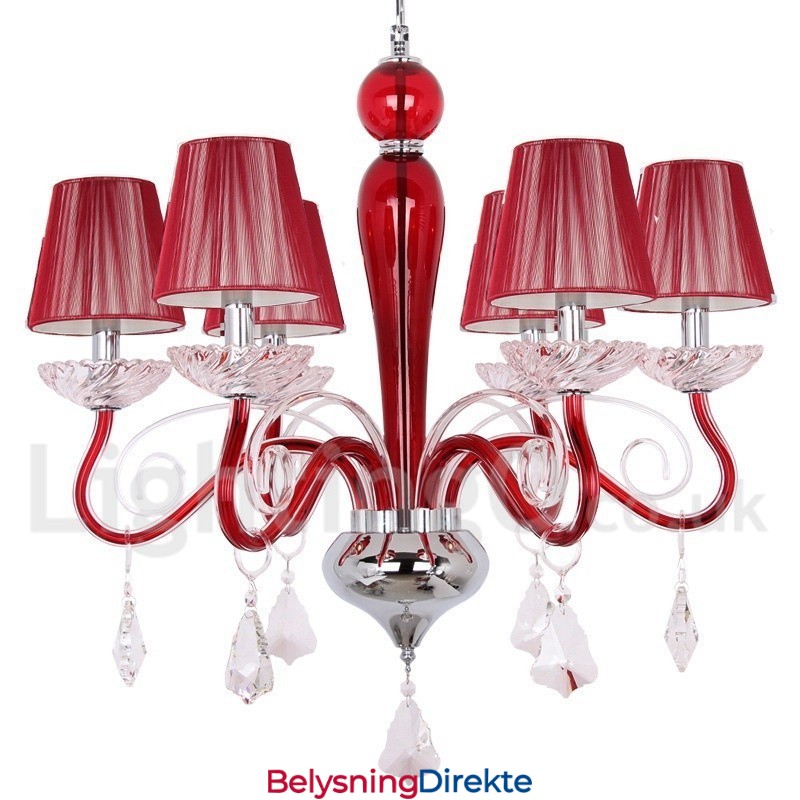 6 Lys Rød Moderne K9 Krystall Lysekrone Med Stearinlys