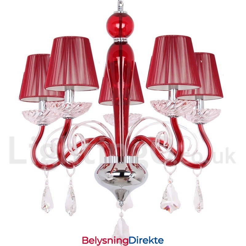 5 Lys Rød Moderne K9 Krystall Lysekrone I Stearinlysstil