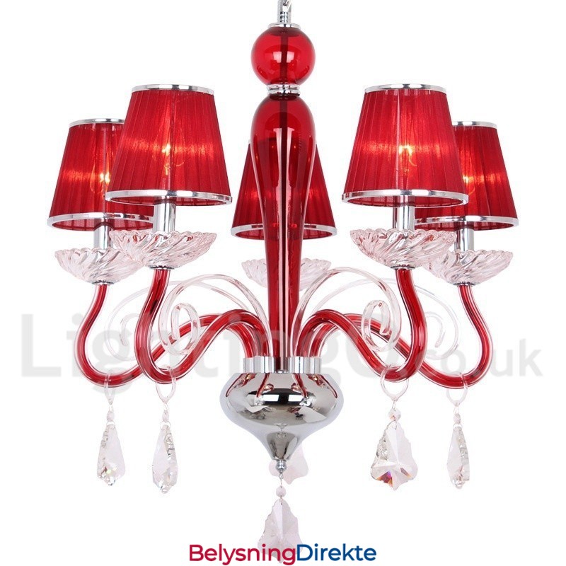 5 Lys Rød Moderne K9 Krystall Lysekrone I Stearinlysstil