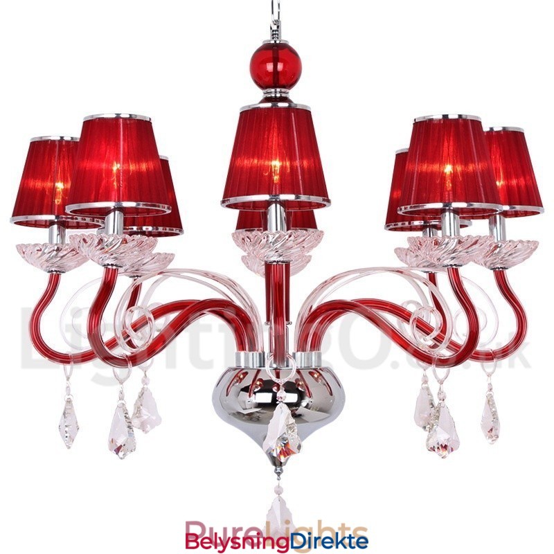 8 Lys Rød Moderne K9 Krystall Lysekrone I Stearinlysstil