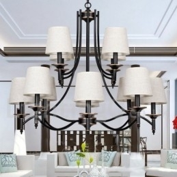 12-Lyss Retro Rustikk Svart Moderne Lysekrone I Stearinlysstil