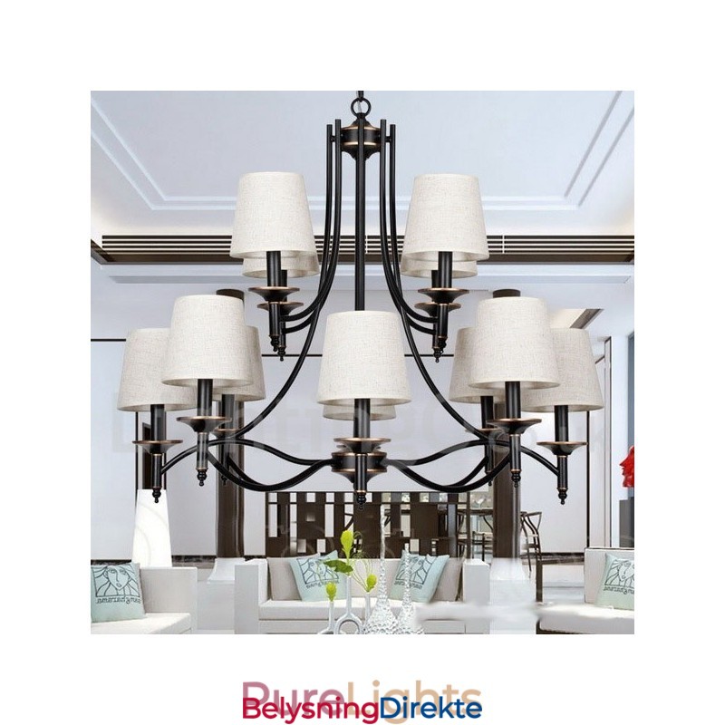 12-Lyss Retro Rustikk Svart Moderne Lysekrone I Stearinlysstil