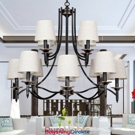 12-Lyss Retro Rustikk Svart Moderne Lysekrone I Stearinlysstil