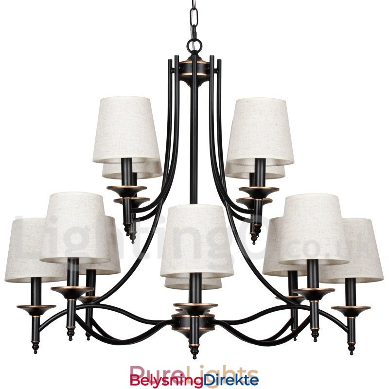 12-Lyss Retro Rustikk Svart Moderne Lysekrone I Stearinlysstil