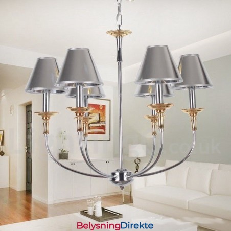 6 Lys Moderne Samtidskrone I Krom Med Stearinlys