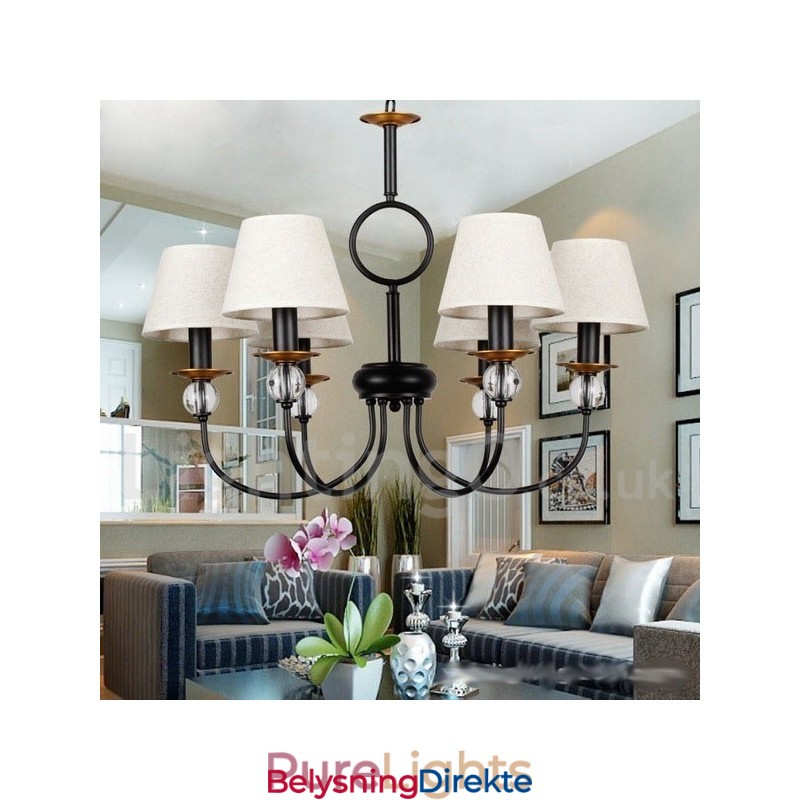 6 Lys Rustikk Retro Svart Middelhavsstil Moderne Lysekrone Med Stearinlys