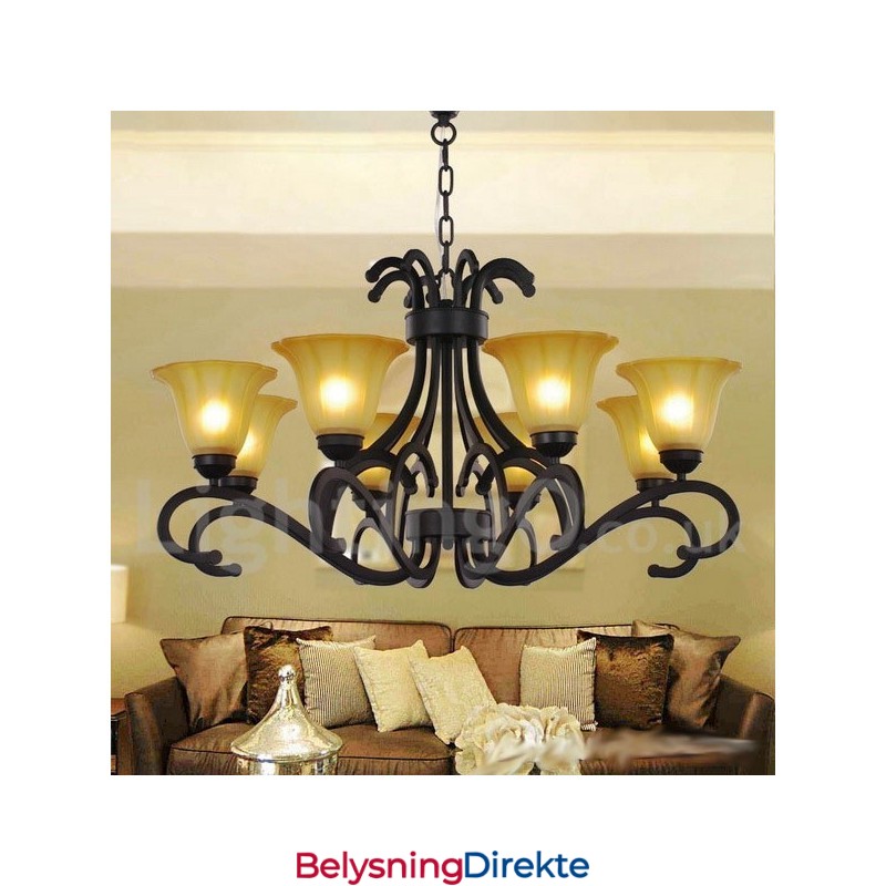 8-Lysers Svart Moderne Lysekrone I Stearinlysstil
