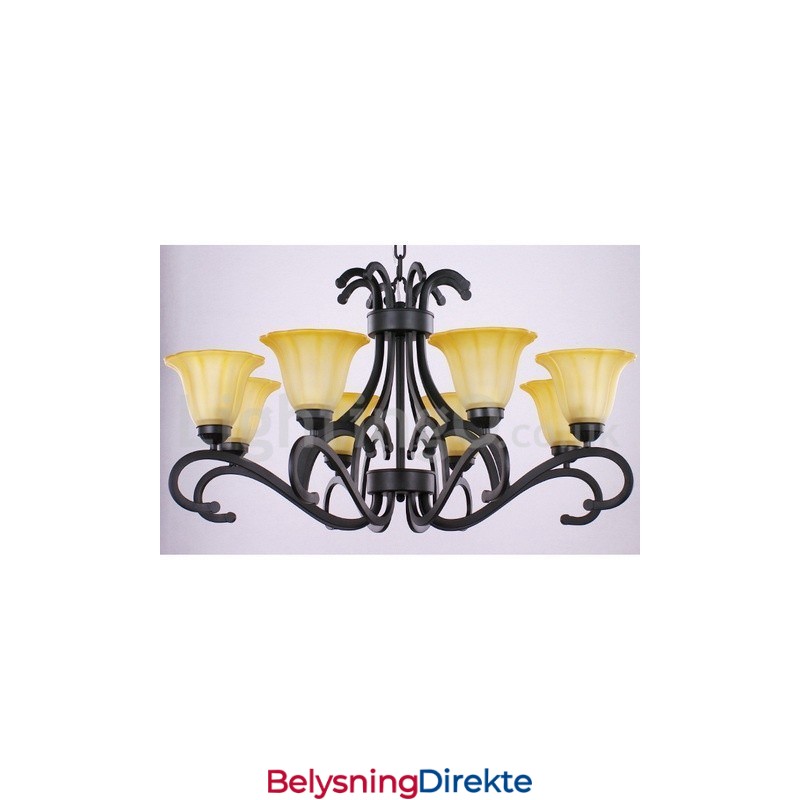 8-Lysers Svart Moderne Lysekrone I Stearinlysstil