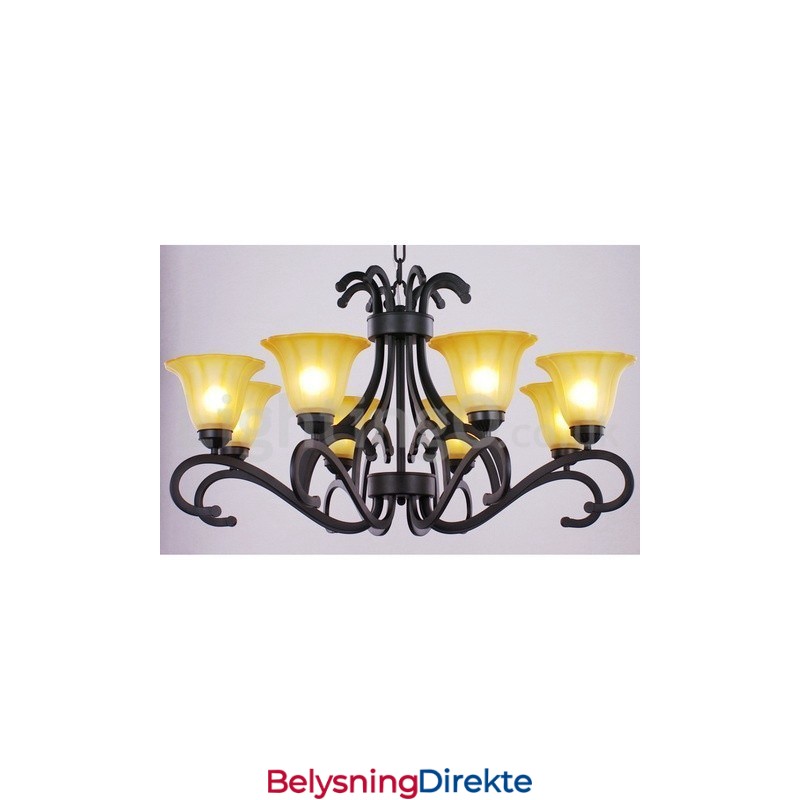 8-Lysers Svart Moderne Lysekrone I Stearinlysstil