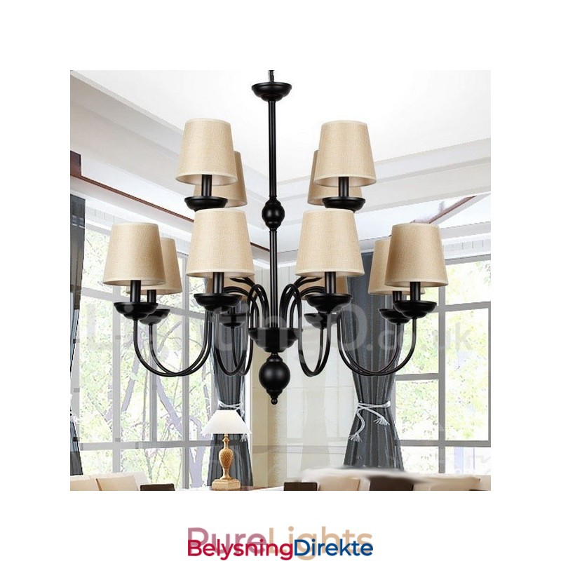 Rustikk Lysekrone I To Etasjer Med 12 Lys I Retro- Og Moderne Stil