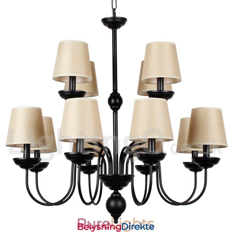 Rustikk Lysekrone I To Etasjer Med 12 Lys I Retro- Og Moderne Stil