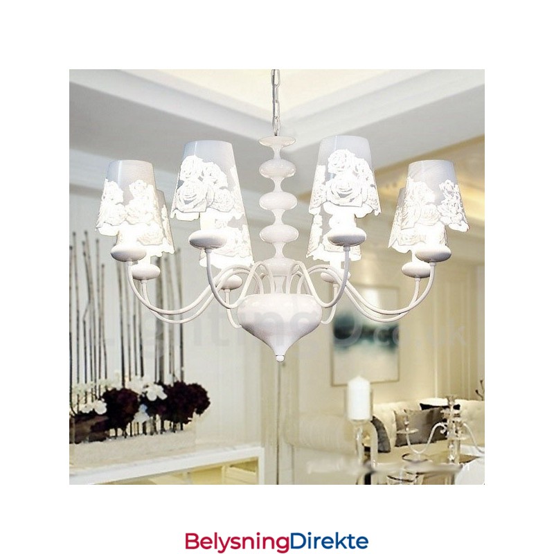 8 Lys Moderne, Samtidskunstnerisk Hul Hvit Lysekrone I Stearinlysstil