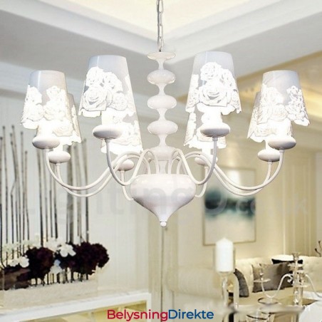 8 Lys Moderne, Samtidskunstnerisk Hul Hvit Lysekrone I Stearinlysstil