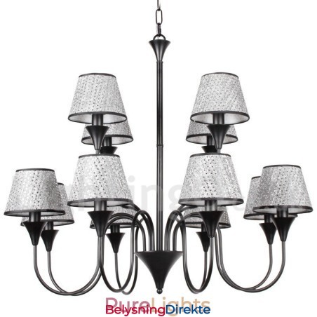 Rustikk Moderne, Samtidskunstnerisk Retro Lysekrone I Svart, 12 Lys