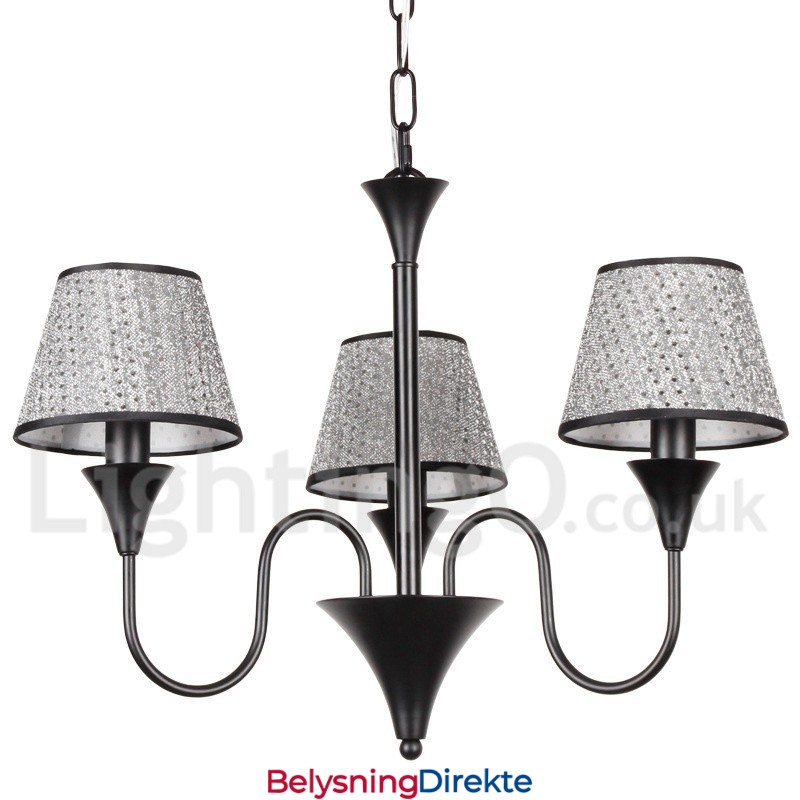 Rustikk Moderne, Samtidskunstnerisk Retro Lysekrone I Svart Med 3 Lys