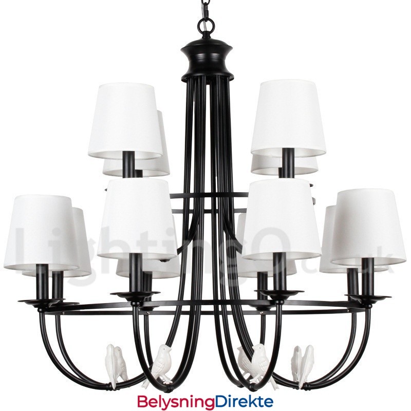 12-Lyss Retro Sort Middelhavsstil Rustikk Moderne Lysekrone Med Stearinlys