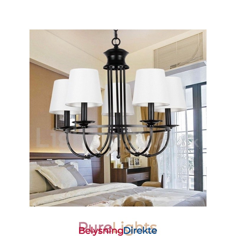 5-Lyss Retro Sort Middelhavsstil Rustikk Moderne Lysekrone Med Stearinlys