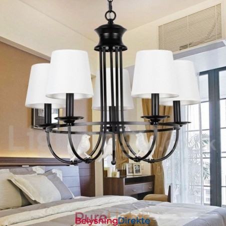 5-Lyss Retro Sort Middelhavsstil Rustikk Moderne Lysekrone Med Stearinlys
