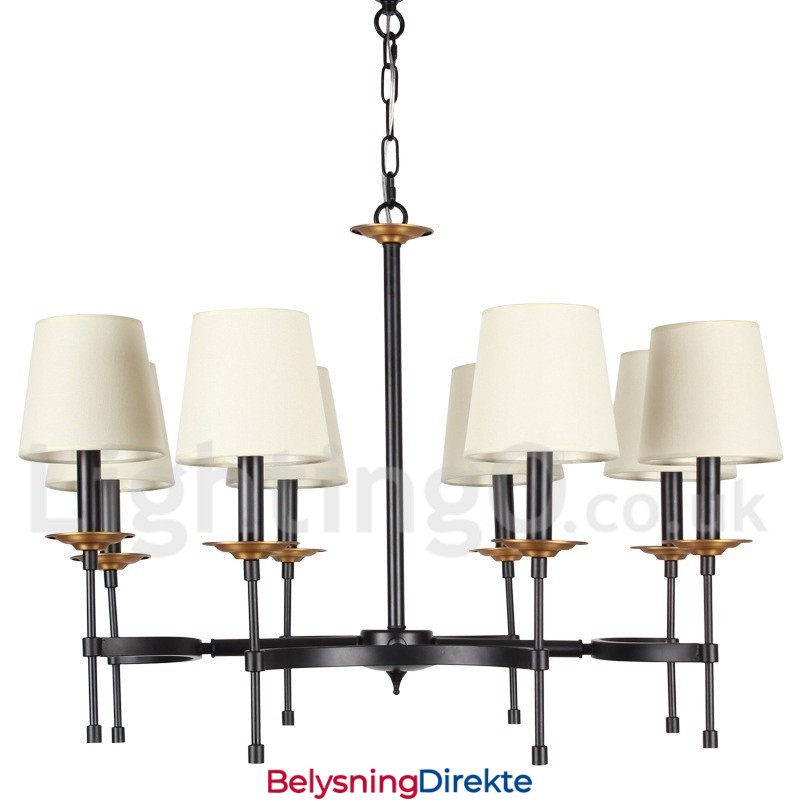 Rustikk Svart Retro Lysekrone Med 8 Lys