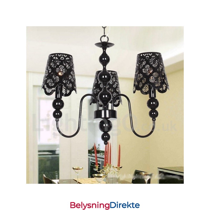 3-Lys Moderne, Samtidskunstnerisk Hul, Svart Lysekrone I Stearinlysstil