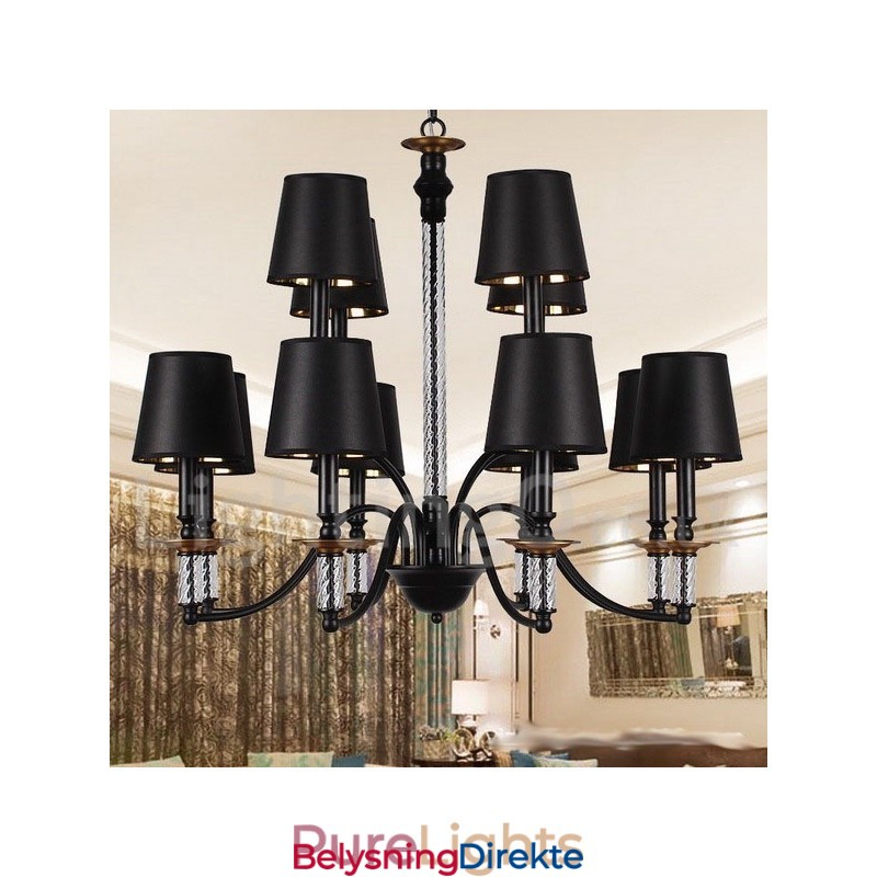 12-Lyss Svart Retro Lysekrone I Stearinlysstil