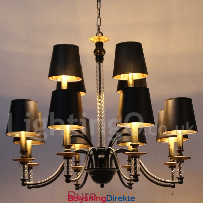 12-Lyss Svart Retro Lysekrone I Stearinlysstil