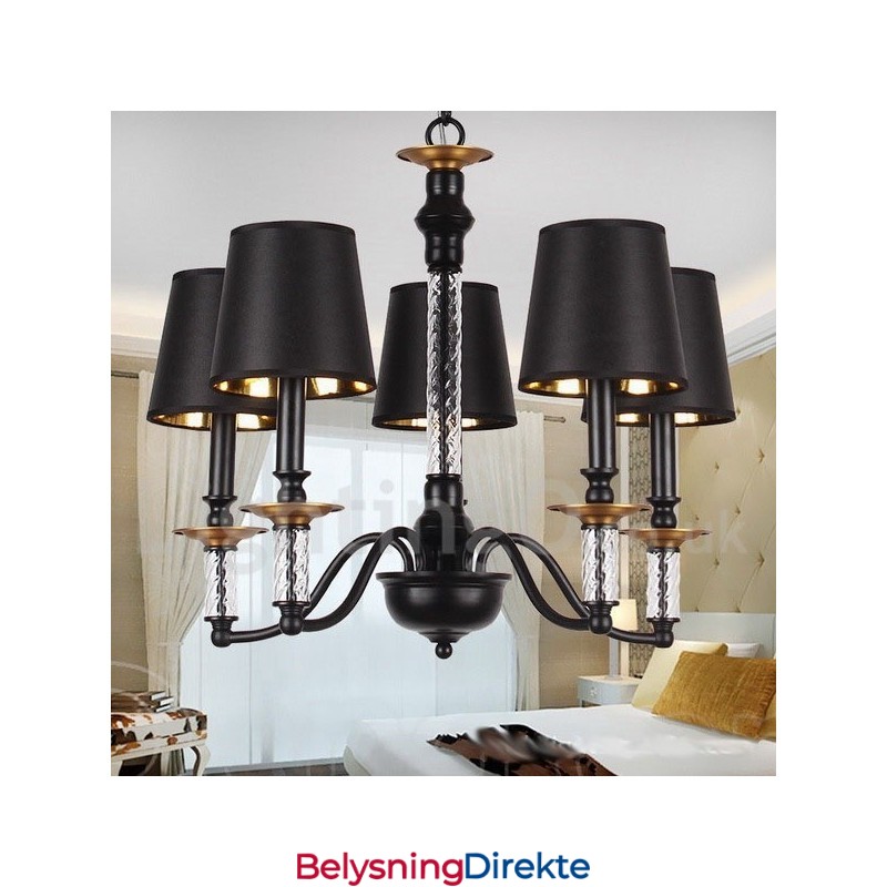 5-Lyss Svart Retro Lysekrone I Stearinlysstil