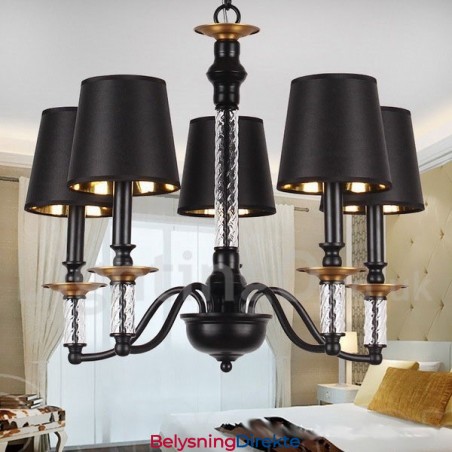 5-Lyss Svart Retro Lysekrone I Stearinlysstil