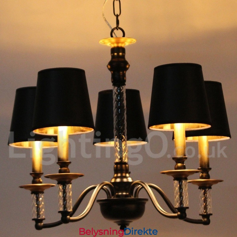 5-Lyss Svart Retro Lysekrone I Stearinlysstil