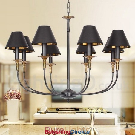 8-Lys Retro Svart Moderne Lysekrone I Stearinlysstil