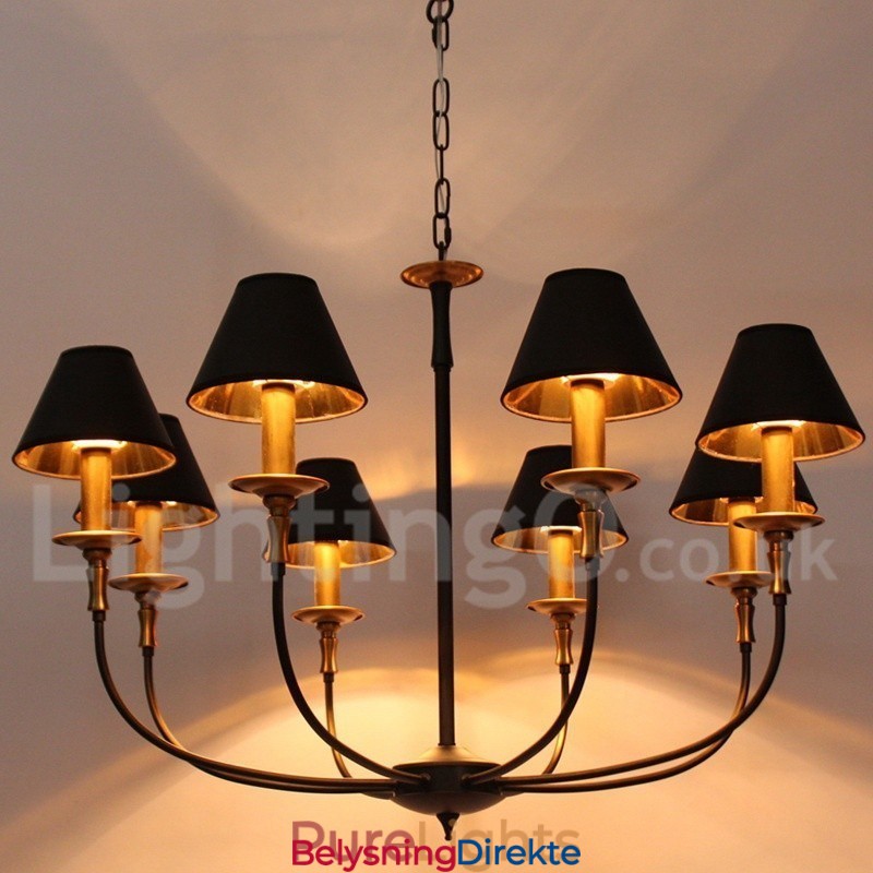 8-Lys Retro Svart Moderne Lysekrone I Stearinlysstil