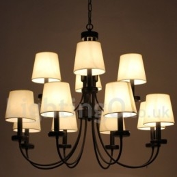 12-Lys Retro Moderne Lysekrone I Svart, To Etasjer