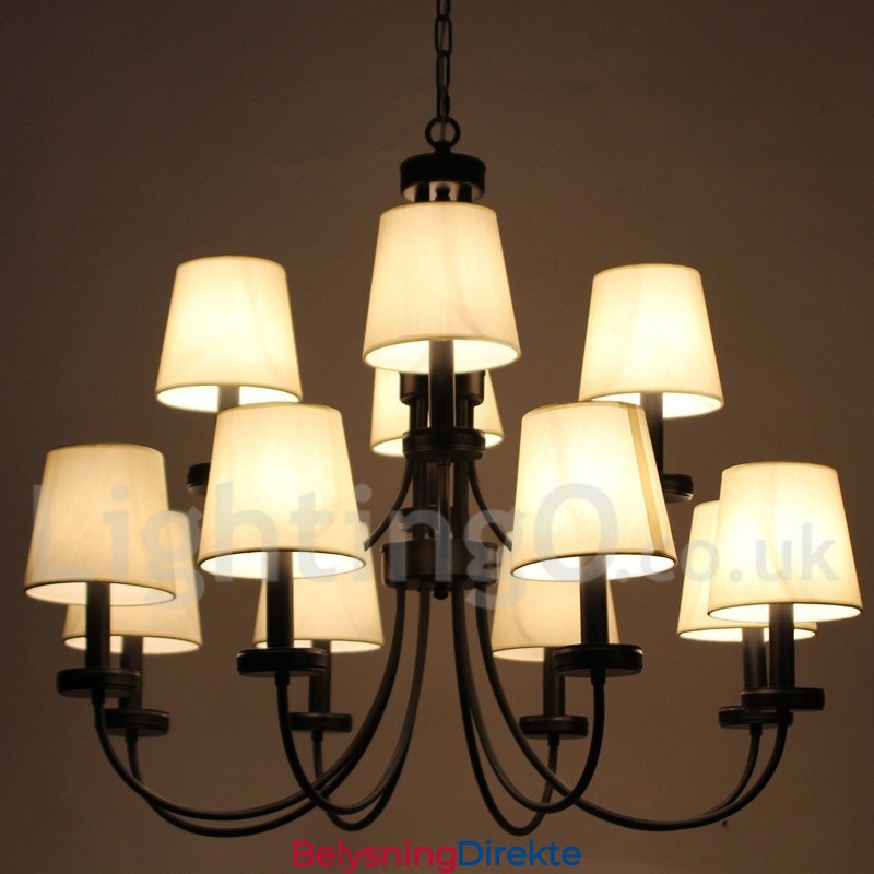 12-Lys Retro Moderne Lysekrone I Svart, To Etasjer