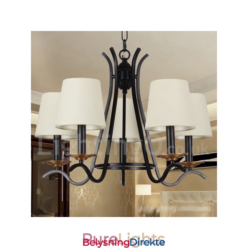 5-Lyss Svart Retro Moderne Lysekrone I Stearinlysstil