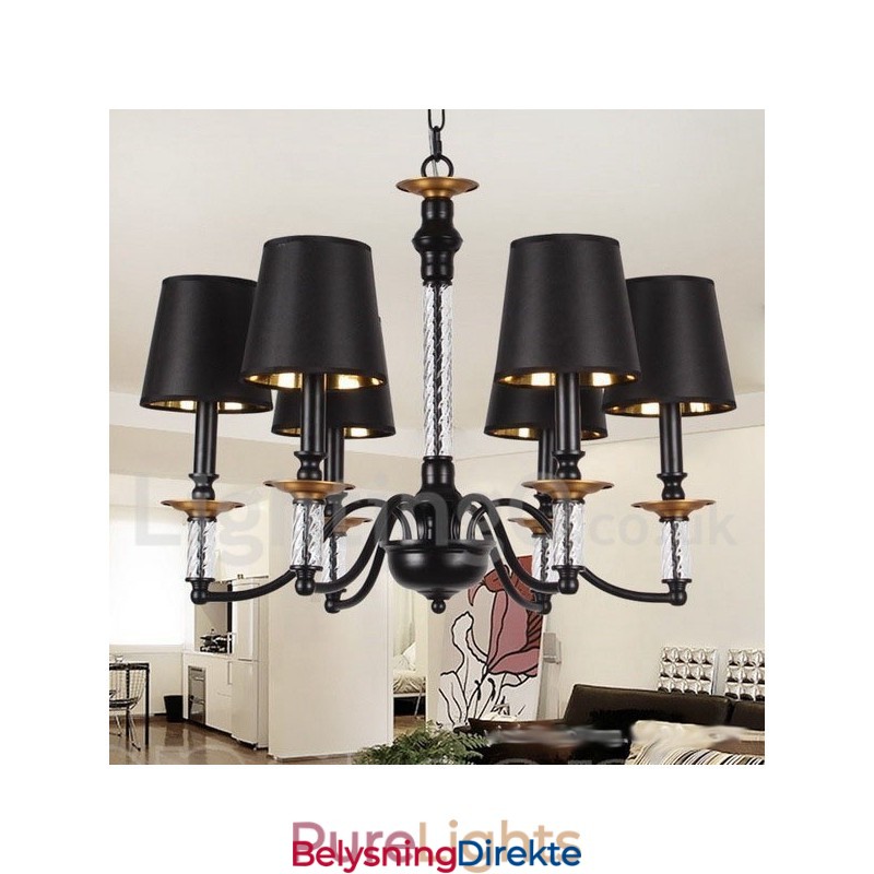 6-Lyss Svart Retro Lysekrone I Stearinlysstil