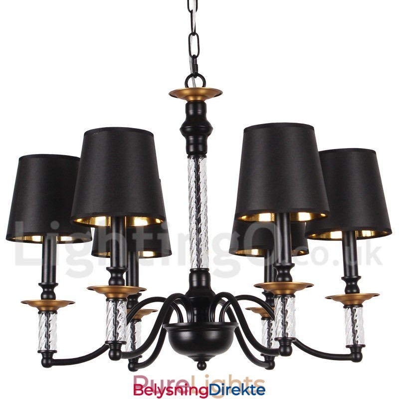 6-Lyss Svart Retro Lysekrone I Stearinlysstil