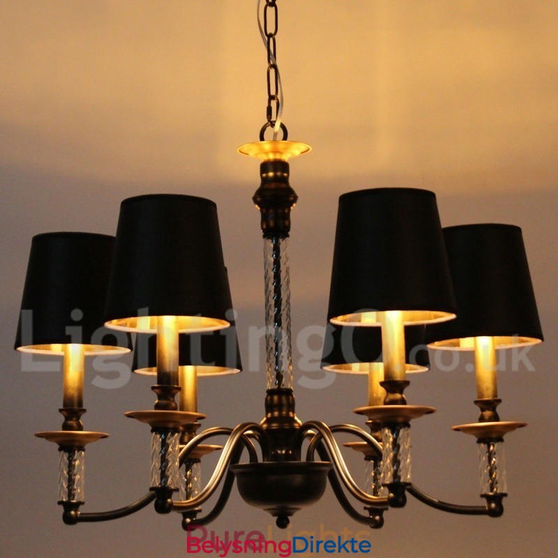 6-Lyss Svart Retro Lysekrone I Stearinlysstil