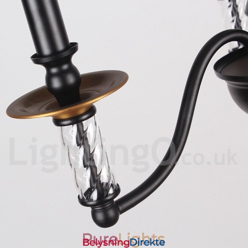 6-Lyss Svart Retro Lysekrone I Stearinlysstil