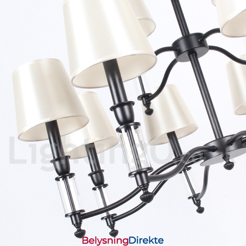 Stor Lysekrone I Retro, Moderne Stil Med 12 Lys, Svart Og To Etasjer