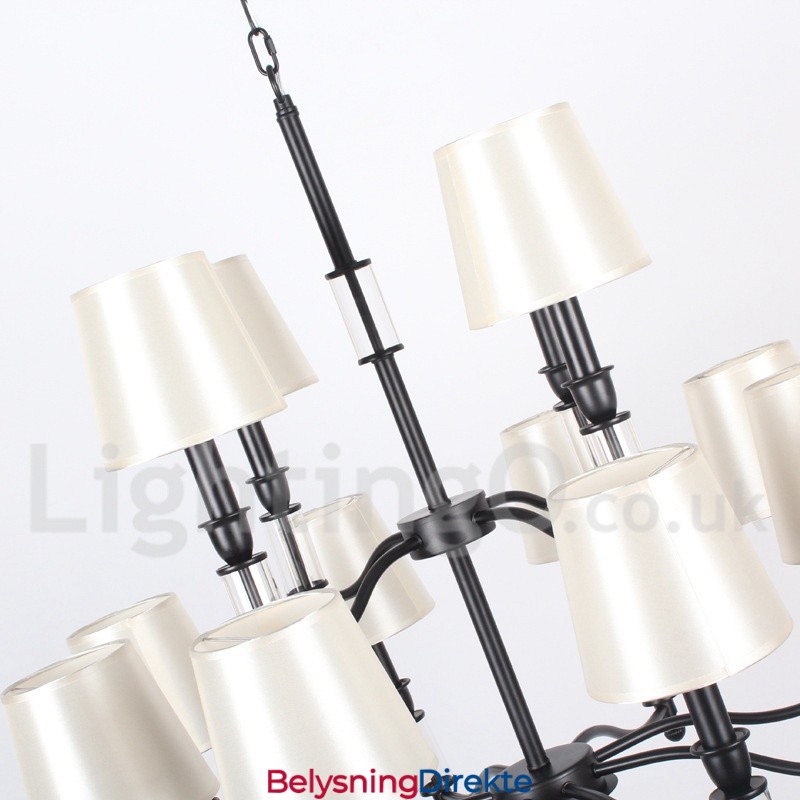Stor Lysekrone I Retro, Moderne Stil Med 12 Lys, Svart Og To Etasjer
