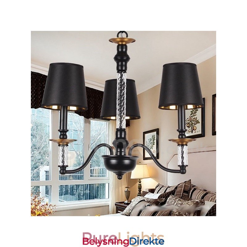 3-Lyss Svart Retro Lysekrone I Stearinlysstil