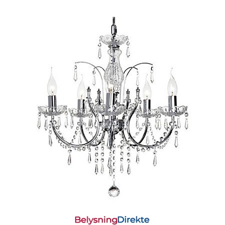 Elegant Krystalllysekrone Med 5 Lys
