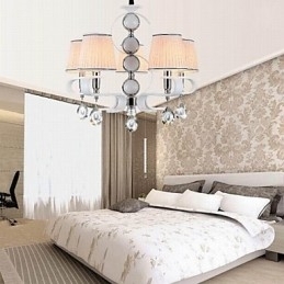 Stofflysekrone Med 5 Lys I Høy Kvalitet, Hvit Jade, Sølvring