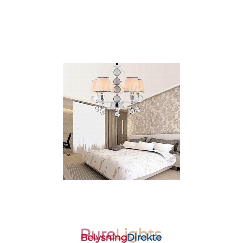 Stofflysekrone Med 5 Lys I Høy Kvalitet, Hvit Jade, Sølvring