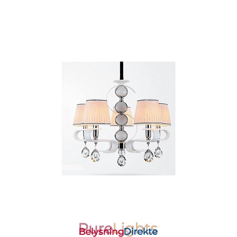 Stofflysekrone Med 5 Lys I Høy Kvalitet, Hvit Jade, Sølvring