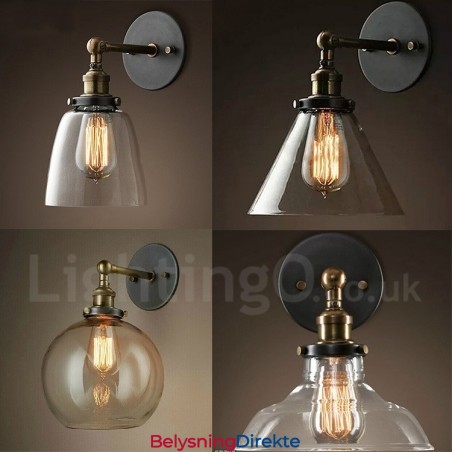 Rustikk Vegglampe For Soverom Med 1 Lys Og Glassskjerm I Hyttestil