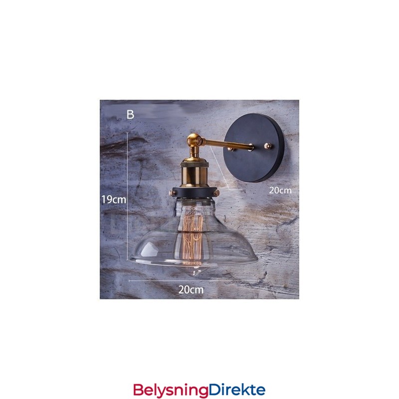 Rustikk Vegglampe For Soverom Med 1 Lys Og Glassskjerm I Hyttestil