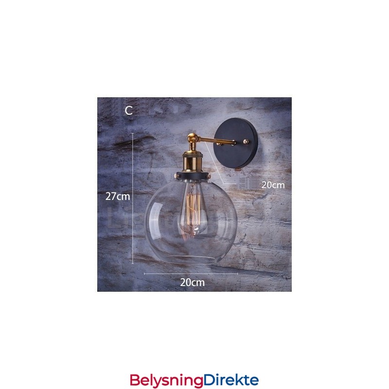 Rustikk Vegglampe For Soverom Med 1 Lys Og Glassskjerm I Hyttestil